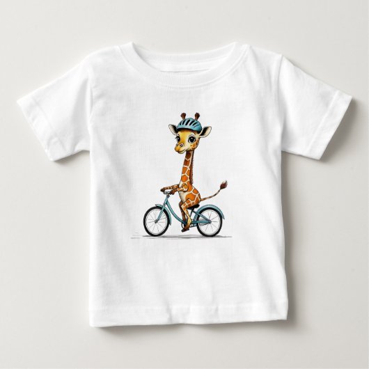 自転車に乗るキリン – 手書き鉛筆アート ベビーTシャツ (正面)