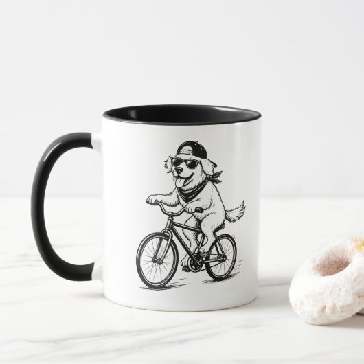 自転車に乗るクールな犬のマグカップ マグカップ (ドーナツ)