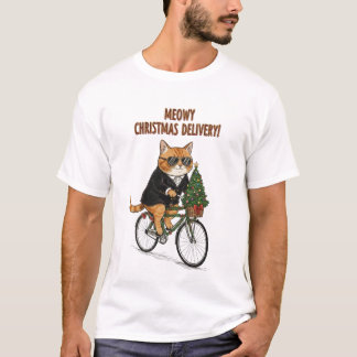 自転車に乗るクールな猫 – 楽しいクリスマスプレゼント Tシャツ