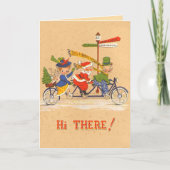 自転車に乗るサンタのヴィンテージのクリスマスカード シーズンカード (正面)