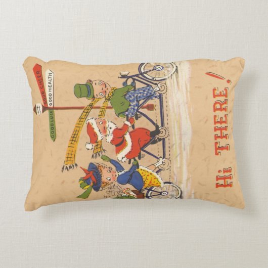 自転車に乗るサンタクロース、ビンテージクリスマス アクセントクッション (正面)