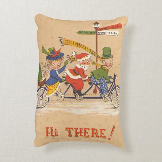 自転車に乗るサンタクロース、ビンテージクリスマス アクセントクッション (裏面(縦))