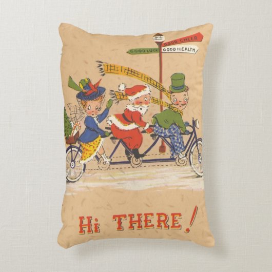 自転車に乗るサンタクロース、ビンテージクリスマス アクセントクッション (正面(垂直))
