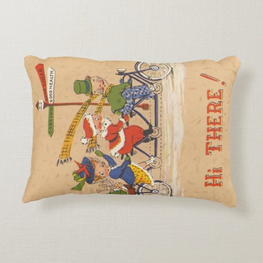 自転車に乗るサンタクロース、ビンテージクリスマス アクセントクッション (裏面)