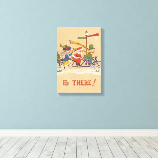 自転車に乗るサンタクロース、ビンテージクリスマス キャンバスプリント (インサイチュ (ウッドフロア))