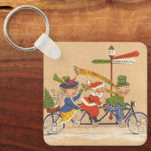 自転車に乗るサンタクロース、ビンテージクリスマス キーホルダー (正面)