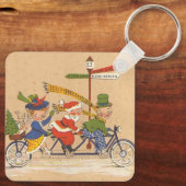 自転車に乗るサンタクロース、ビンテージクリスマス キーホルダー (裏面)