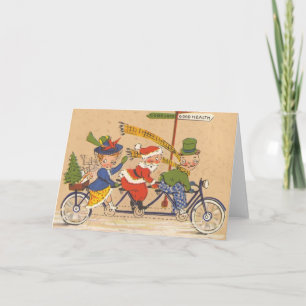 自転車に乗るサンタクロース、ビンテージクリスマス シーズンカード