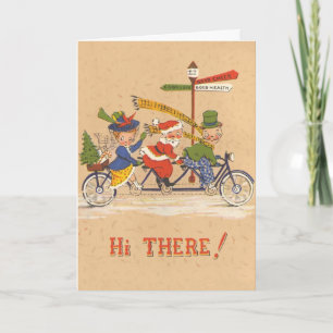 自転車に乗るサンタクロース、ビンテージクリスマス シーズンカード