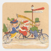 自転車に乗るサンタクロース、ビンテージクリスマス スクエアシール (正面)