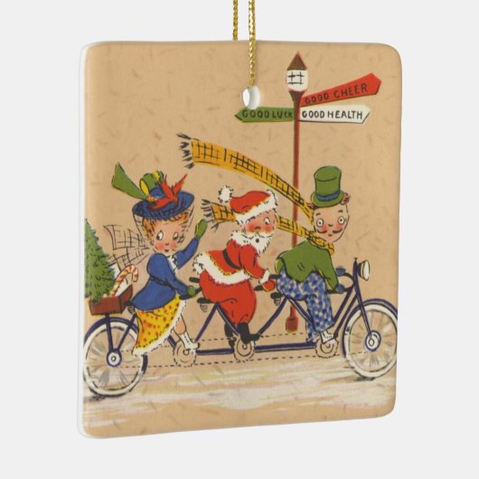自転車に乗るサンタクロース、ビンテージクリスマス セラミックオーナメント (右)
