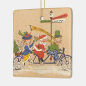 自転車に乗るサンタクロース、ビンテージクリスマス セラミックオーナメント (左)