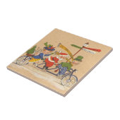 自転車に乗るサンタクロース、ビンテージクリスマス タイル (側面)