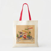 自転車に乗るサンタクロース、ビンテージクリスマス トートバッグ (正面)