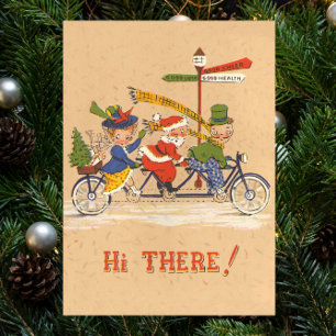 自転車に乗るサンタクロース、ビンテージクリスマス ポスター