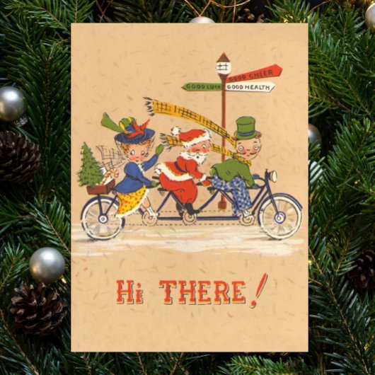 自転車に乗るサンタクロース、ビンテージクリスマス ポスター