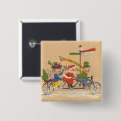 自転車に乗るサンタクロース、ビンテージクリスマス 缶バッジ (正面&裏面)