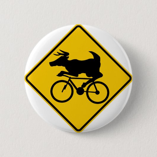 自転車に乗るシカの交差のハイウェーの印 缶バッジ (正面)