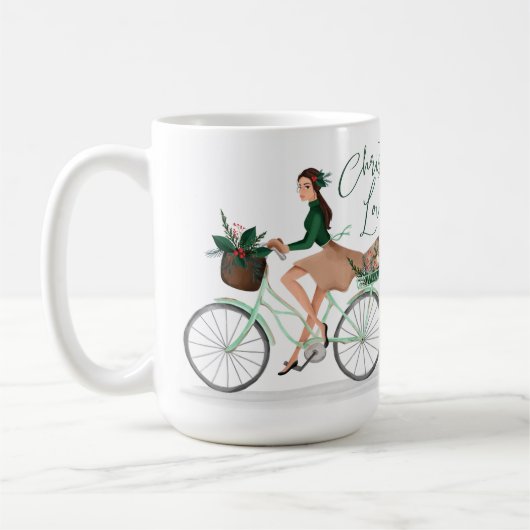 自転車に乗るワテロールクリスマスロヴィンの女の子 コーヒーマグカップ (左)