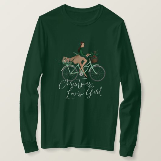 自転車に乗るワテロールクリスマスロヴィンの女の子 Tシャツ (デザイン正面)