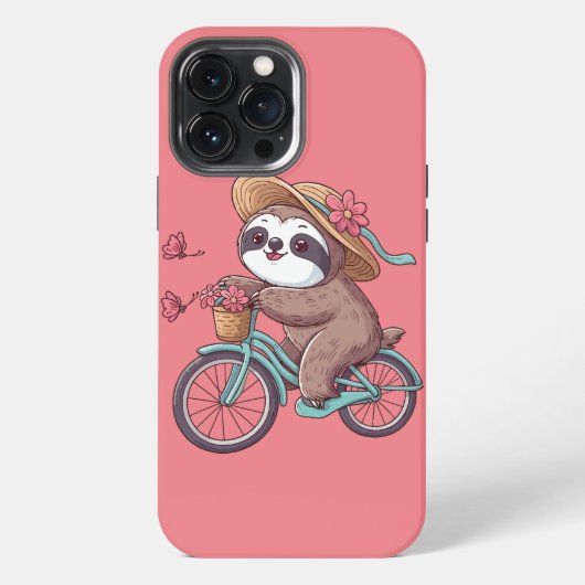 自転車に乗る冒険ナマケモノ かわいいバイクツーリング iPhoneケース (裏面)