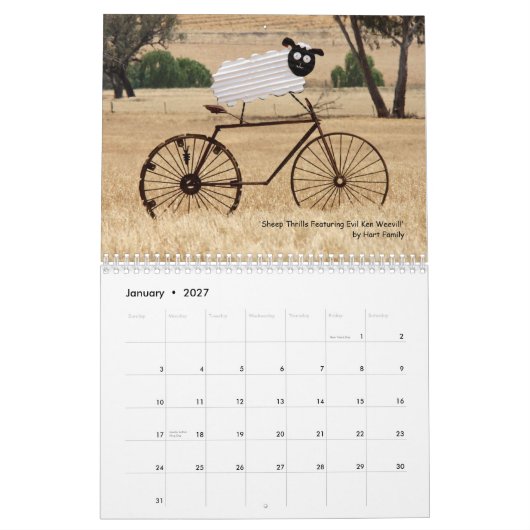 自転車に乗る動物のカレンダー カレンダー (1月 2027)
