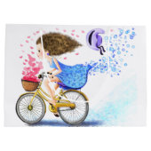 自転車に乗る幸せな少女のギフトバッグ ラージペーパーバッグ (裏面)