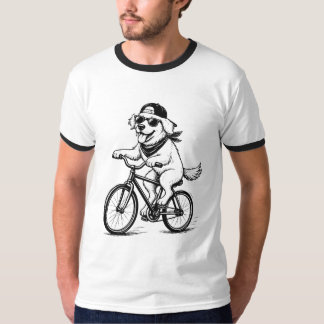 自転車に乗る犬の面白いデザイン ペット好きな人へのギフトに Tシャツ