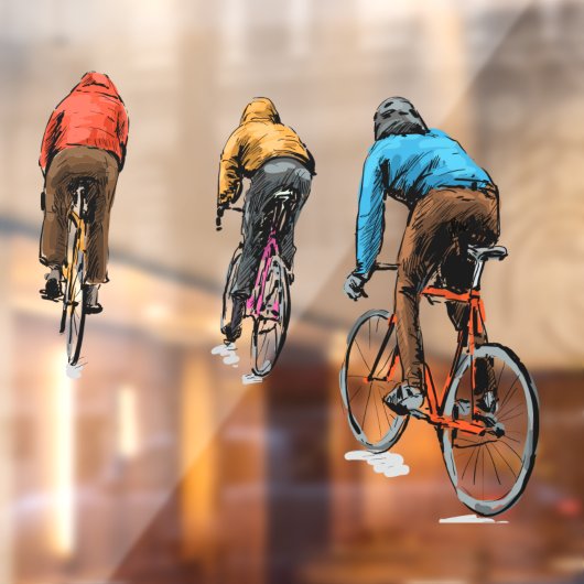 自転車に乗る自転車のスケッチ固定ギア自転車店 ウィンドウサイン (シート2)