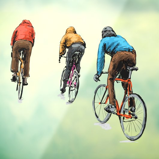 自転車に乗る自転車のスケッチ固定ギア自転車店 ウィンドウサイン (シート3)