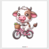 自転車に乗る茶色と白の牛 シール (シート)