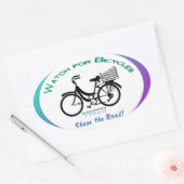 自転車に注意。共有ザロードママチャリスタイル 楕円形シール (封筒)