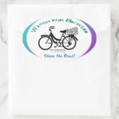 自転車に注意。共有ザロードママチャリスタイル 楕円形シール (バッグ)