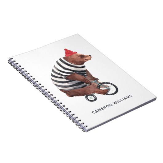 自転車のおもしろいくまは|あなたの名前を加えます ノートブック (右側)