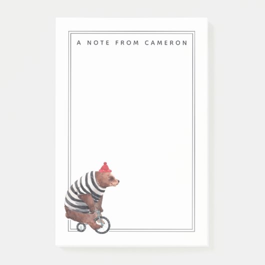 自転車のおもしろいくまは|あなたの名前を加えます ポストイット (正面)