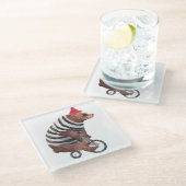 自転車のおもしろいくま ガラスコースター (アングル)