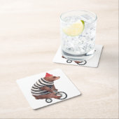 自転車のおもしろいくま スクエアペーパーコースター (インサイチュ)