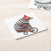 自転車のおもしろいくま スクエアペーパーコースター (アングル)