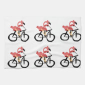 自転車のおもしろいなピンクのフラミンゴの鳥 キッチンタオル (横)