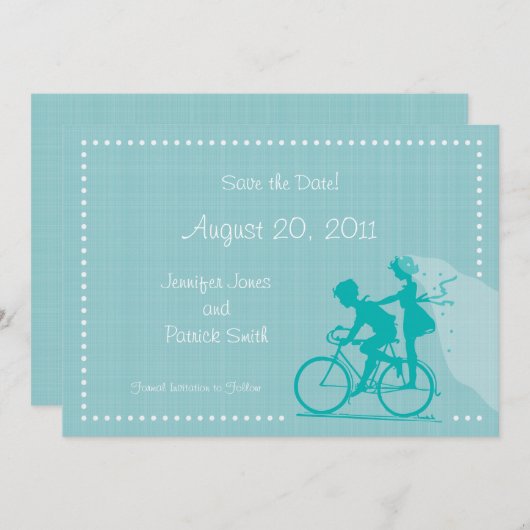 自転車のかわいくモダンなカップルは日付を救います セーブザデート (正面/裏面)