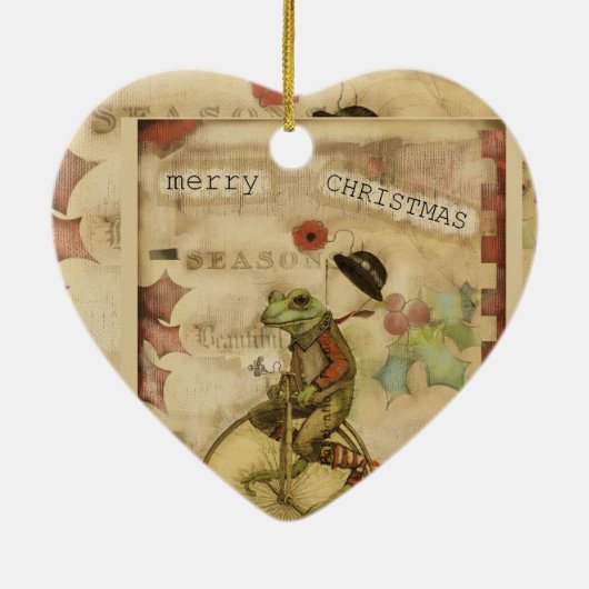 自転車のオーナメントのヴィンテージのメリークリスマスのカエル セラミックオーナメント (裏面)