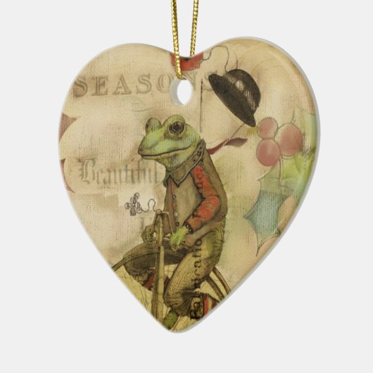 自転車のオーナメントのヴィンテージのメリークリスマスのカエル セラミックオーナメント (左)
