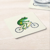 自転車のカエル スクエアペーパーコースター (アングル)