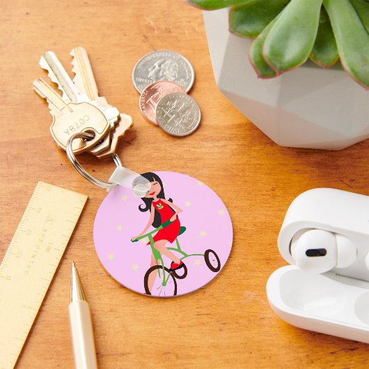 自転車のキーチェーンに乗る少女 キーホルダー