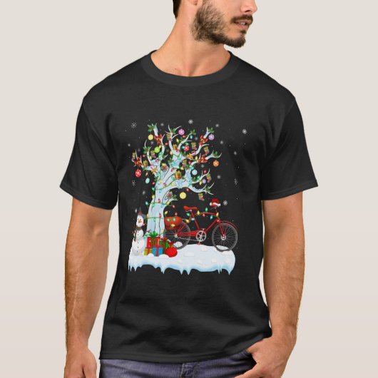 自転車のクリスマス照明ツリーサンタハットバイシクルクリス Tシャツ (正面)