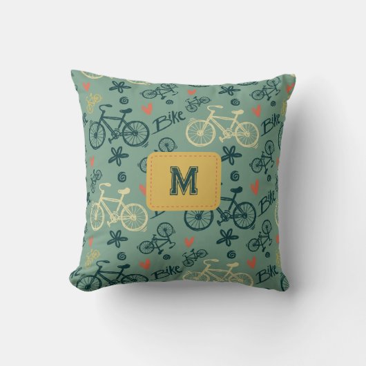 自転車のグリーンモダンパターンに乗ろう クッション (正面)