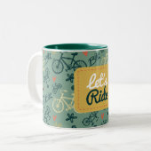 自転車のグリーンモダンパターンに乗ろう ツートーンマグカップ (正面左)