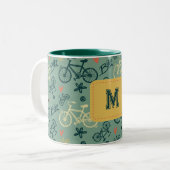 自転車のグリーンモダンパターンに乗ろう ツートーンマグカップ (正面左)