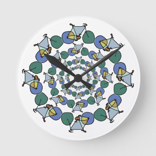 自転車のサイクリングを丸で塗る ラウンド壁時計 (正面)