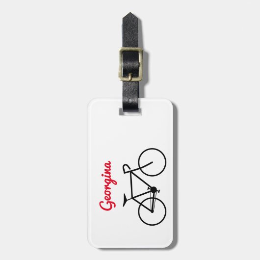 自転車のシルエット及び名前の荷物のラベル ラゲッジタグ (正面縦)